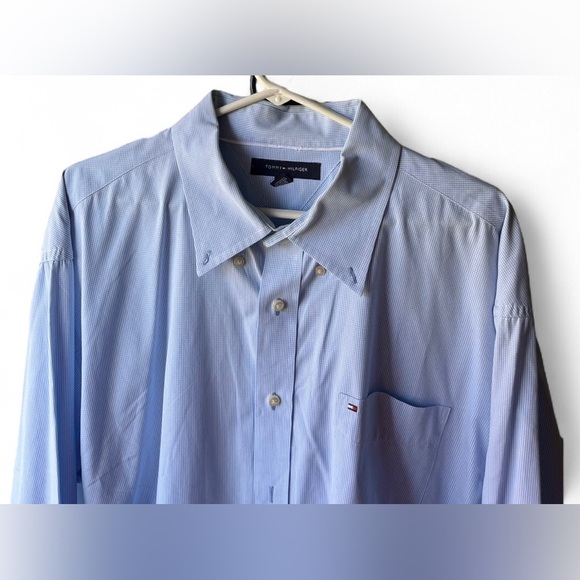 *Tommy Hilfiger Blue and White Checked Long Sleeve Dress Shirt XL - Picture 4 of 7